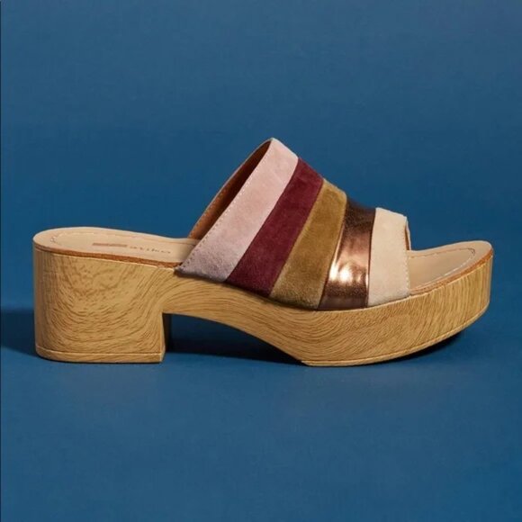 Matiko Shoes - Matiko Brown and Pink Mules with Wooden Platform